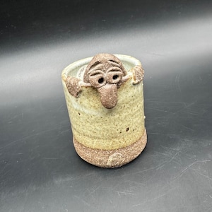 Kilroy Was Here Handmade Pottery Pencil Holder Pen Cup Kitschy Stoneware  Retro