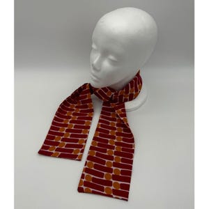 Vintage Hair Tie Neck Wrap Geometric Polyester Orange Red Mid Century Fashion 1960s