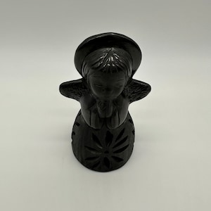 Vintage Art Pottery Angel Figurine Black Clay Statue Tea Light Kitsch