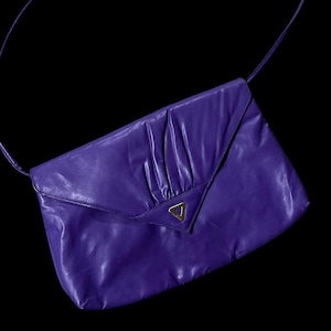 Vintage 1980s Bag Bazaar Purple Faux Leather Shoulder Bag Clutch Purse Retro