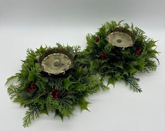 燭台　キャンドルホルダー　クリスマス　ヒイラギ ヴィンテージ風キッチュなプラスチック製ポインセチア・ヒイラギの