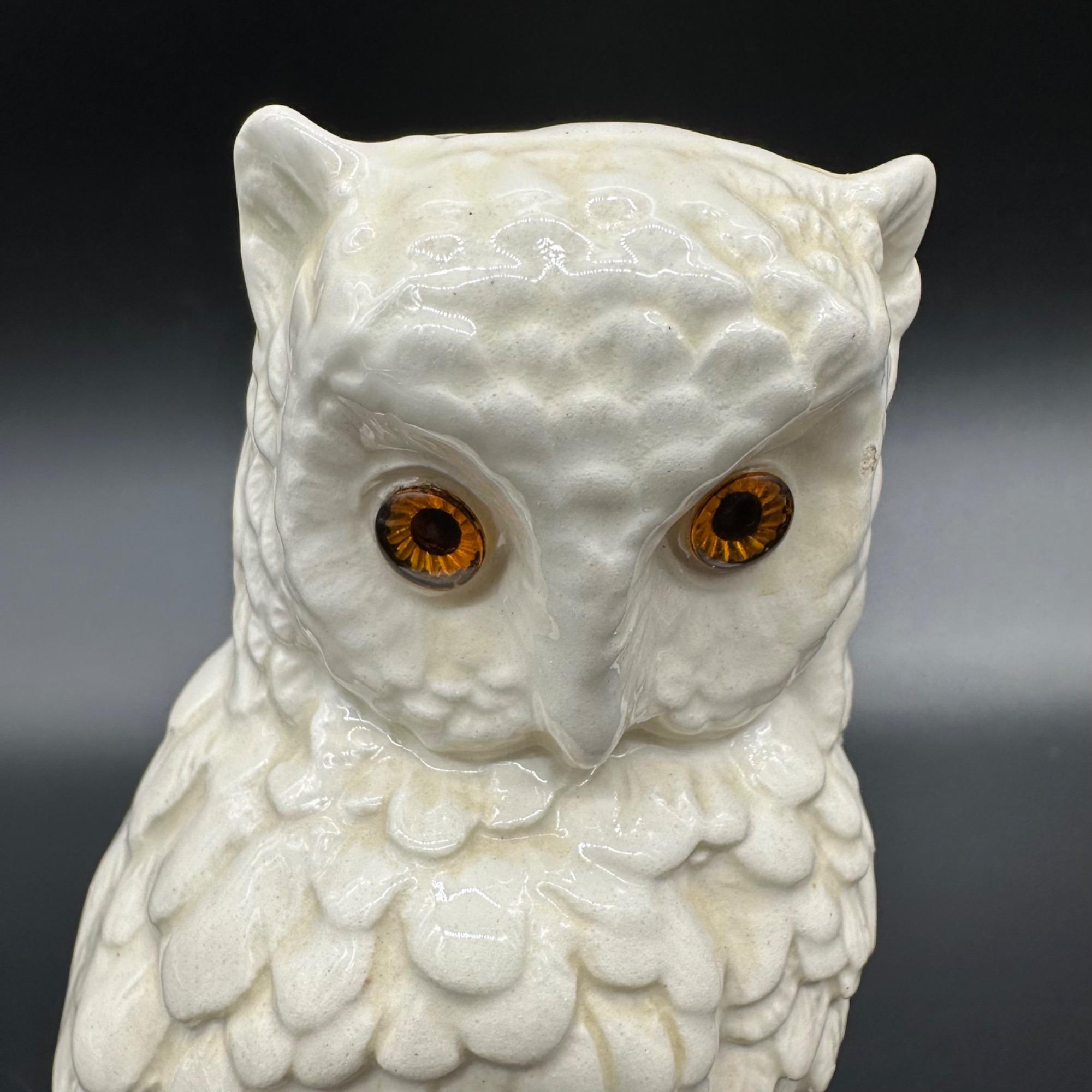 フクロウの置物 ヴィンテージ フクロウ 置物 白 1970 年代 陶器 森の生き物 鳥の像