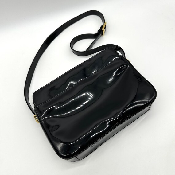 Vintage 1990s Marlo Handbag Black Patent Purse Shoulder Bag Y2K Gold Hardware Etsy