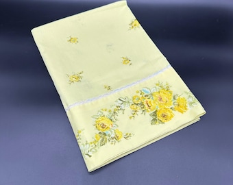 Vintage Pillowcase Yellow Rose Floral 1960s Sears Flowers Standard Retro Bedding