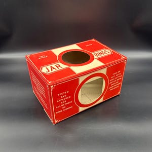 Caja de presentación de anillos de tarro estadounidense antigua, publicidad de los años 20, vacía, vintage, roja