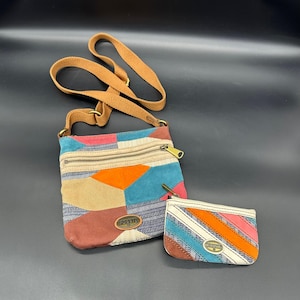 Fossil Patchwork Crossbody Purse Coin Pochette Portefeuille vintage des années 1990 Y2K Boho Leather
