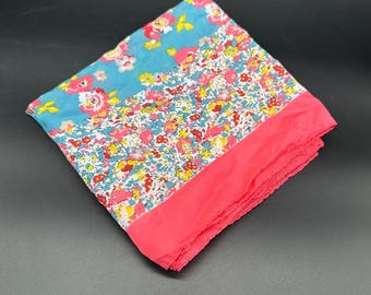 Vintage Floral Scarf Turquoise Pink Hair Wrap Flowers Retro Fashion Accessory