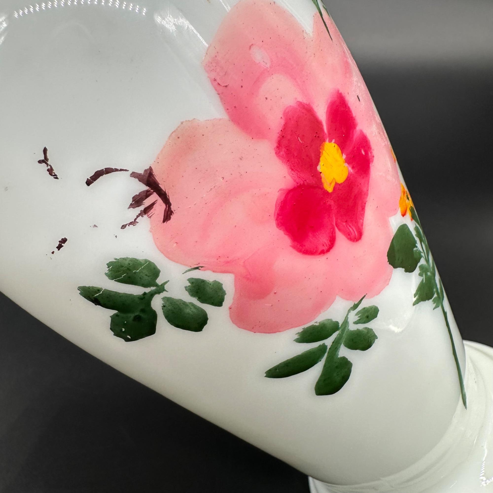 ヴィンテージ 吹きガラス 花瓶 手描き ピンク フラワー 花柄 フリル