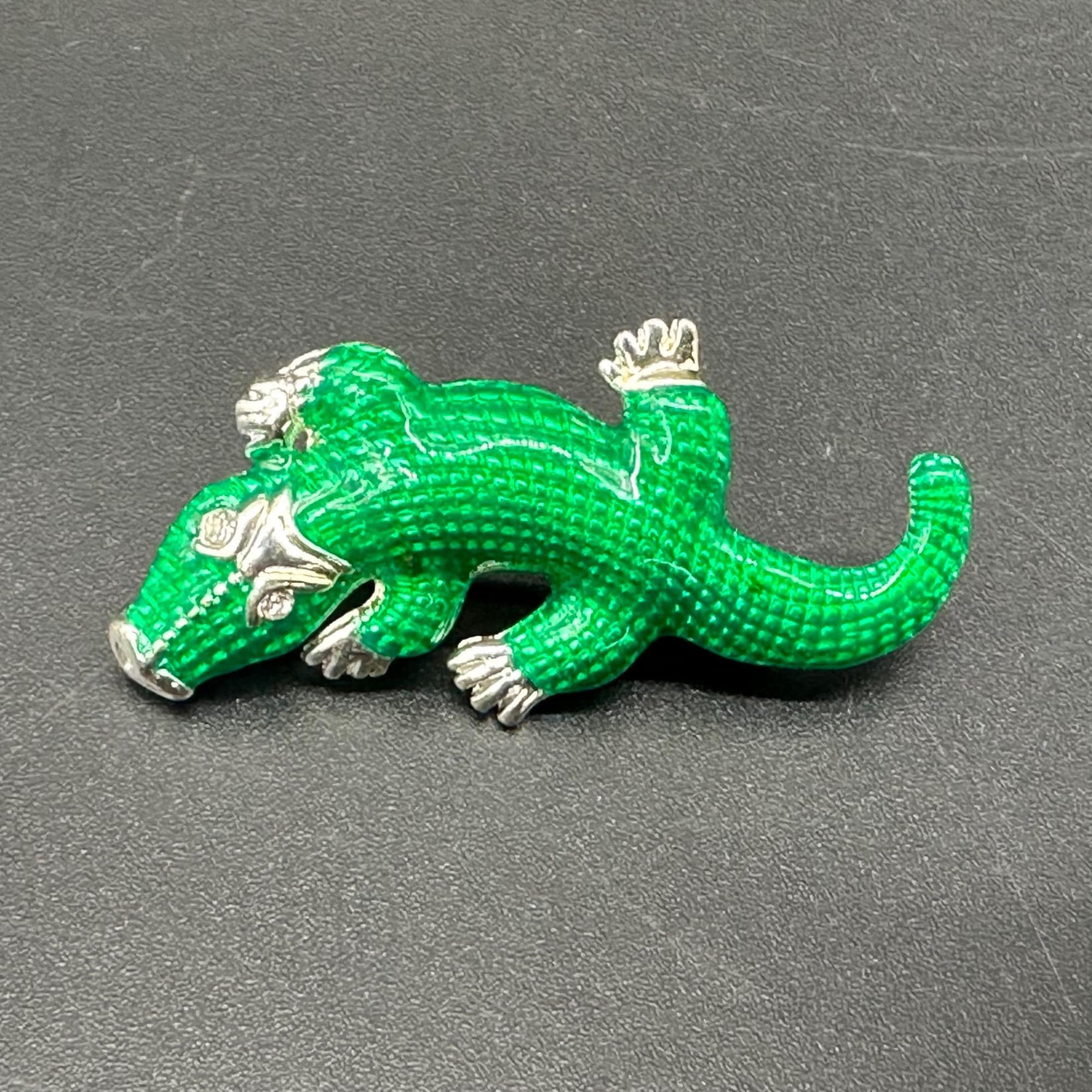Vintage Alligator Brooch Pin Green Enamel Silver Tone RMN Roman Retro ...