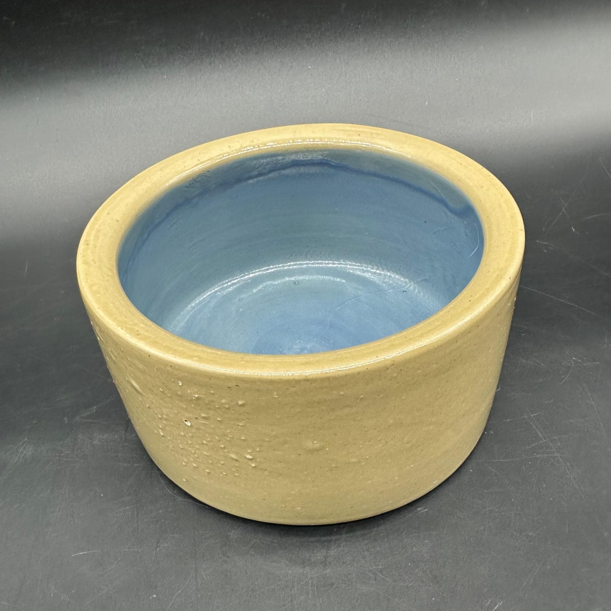 Pet Bowl Food Dish Stoneware Pottery Beige Blue Interior Farmhouse Rustic