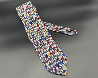 Vintage Tie 1990s Necktie Handmade Silk Kitschy Crowd People Faces Cartoon