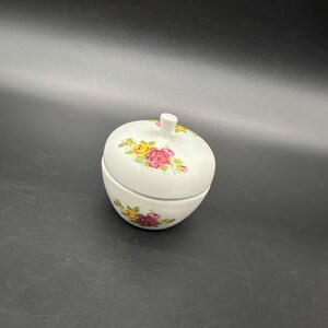 Vintage Trinket Dish Pink Yellow Roses Ceramic Floral Jewelry Keepsakes Flowers