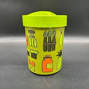 Vintage Canister 1970s Kitsch Green Food Retro Kitchen Storage Container Plastic