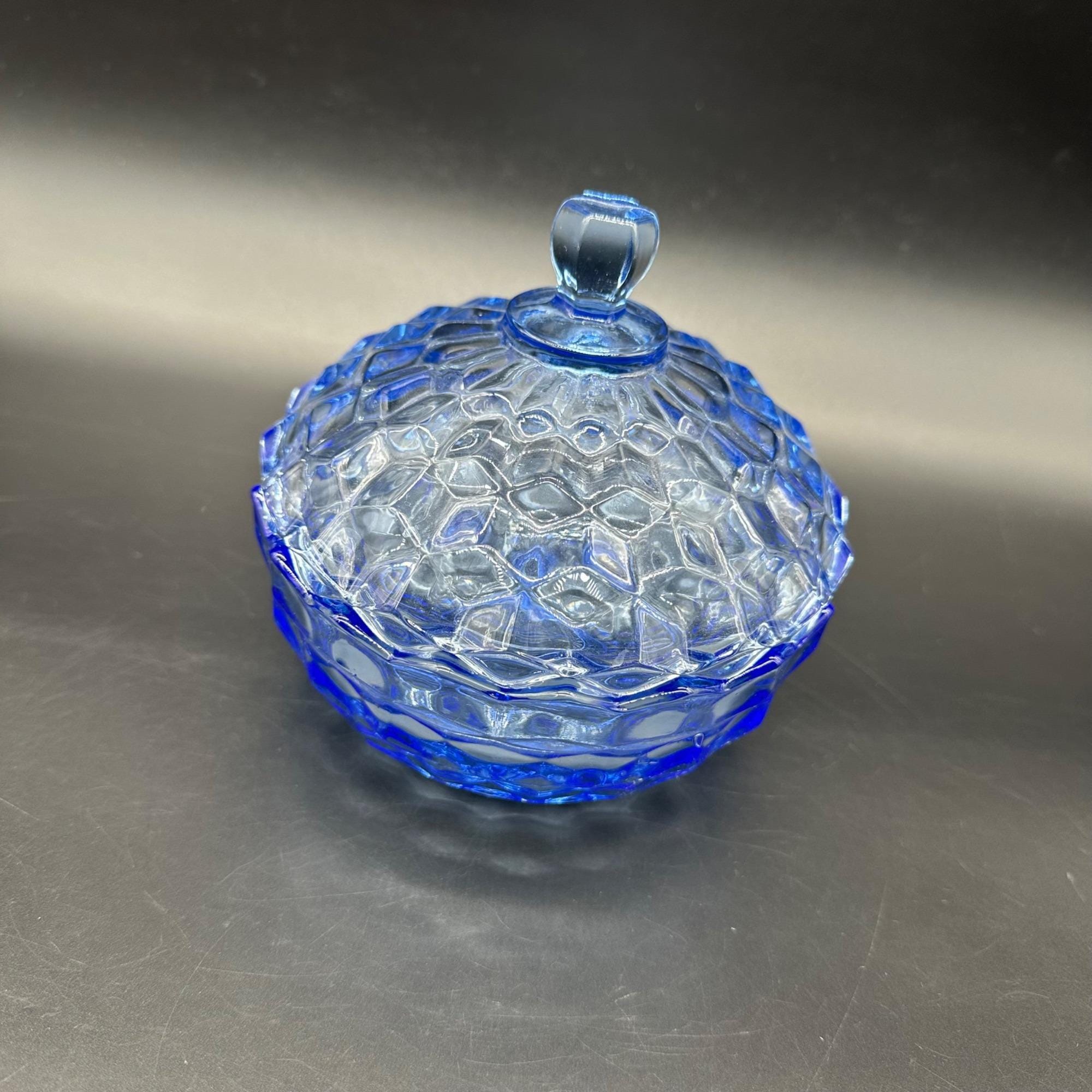 Vintage Candy Dish Bowl Blue Whitehall Colony Stacked Cube Cubist Trinket Holder