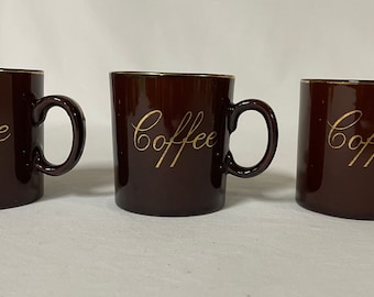 Coffee Cup Mugs Vintage in Brown with Gold Accents-Set of 3 Mid Century Modern