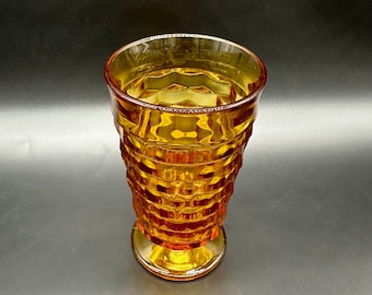 Amber Whitehall Glass Vintage Indiana Glass Footed Tumbler Harvest Gold Cubist