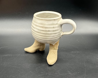 Vintage Cowboy Boot Mug Five Bridges Pottery 1981 Handmade Cup Western Kitschy