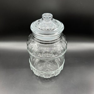 Vintage Storage Jar Cookie Crafts Apothecary Clear Glass Apples