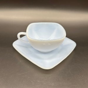 Vintage Cup Saucer Plate Fire King Blue Auzorite Charm Set Glass