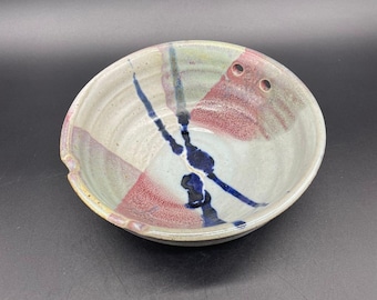 Vintage Noodle Bowl Chop Stick Holder Art Pottery Serving Dish Drip Glaze Gray