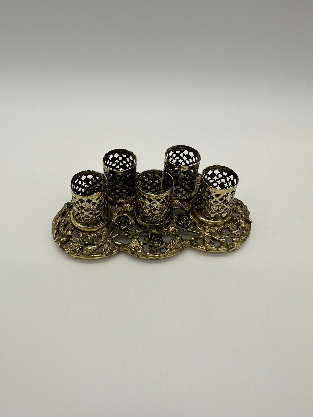 Vintage Lipstick Holder Vanity Tray Gold Tone Filigree Roses 5 Etsy