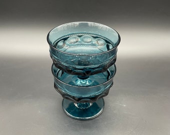 Vintage Sherbet Bowls Dishes Champagne Glasses Kings Crown Thumbprint Glasses Dark Teal