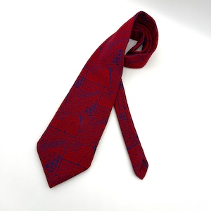 Vintage Mens Necktie 1960s Red Blue Polyester Retro Tie Accessory Geometric Abstract
