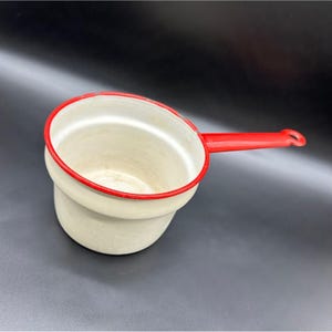 Vintage Enamelware Pot Double Boiler Pan Red White Rustic Farmhouse Kitchen Decor