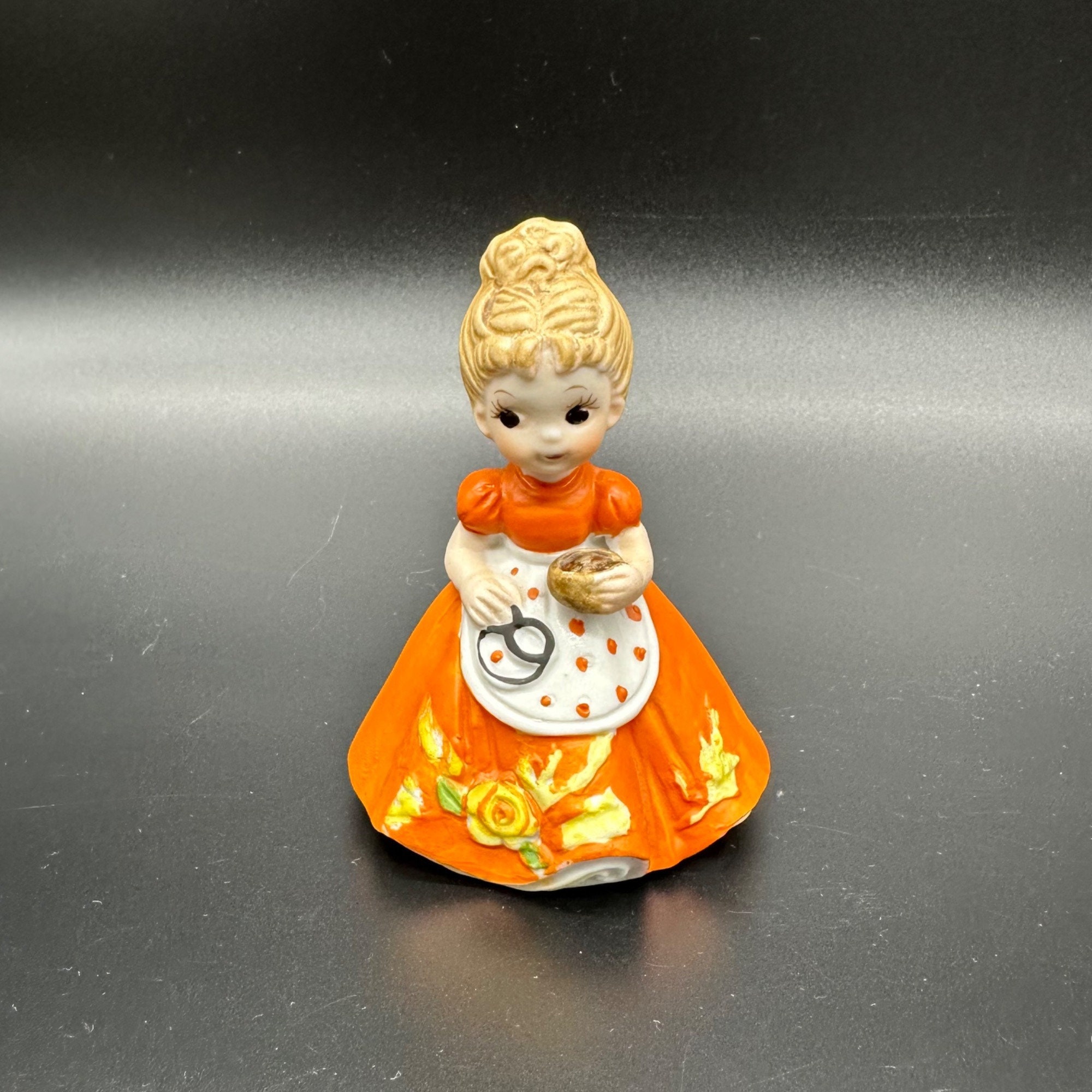 Vintage Girl Figurine George Good Josef 1974 Autumn Orange Yellow