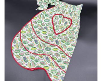 Vintage Apron Flowers Rick Rack Trim Heart Pocket Floral Cotton Tie Back Handmade
