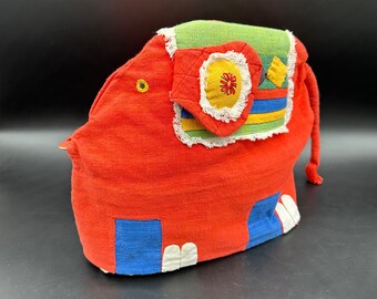 Elephant Teapot Cosy Cover Cozy Red Fabric Insulated Kitschy Handmade Kitchen