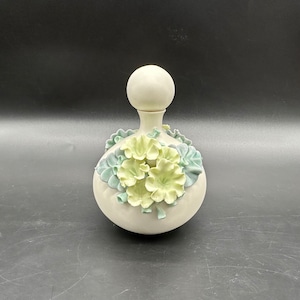 Art Pottery Perfume Bottle Chessell Isle of Wright England Handmade Flowers Blue