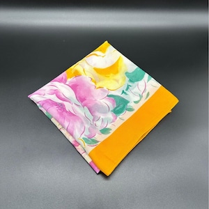 Vintage Italian Floral Polyester Scarf With Vibrant Yellow & Pink Peonies