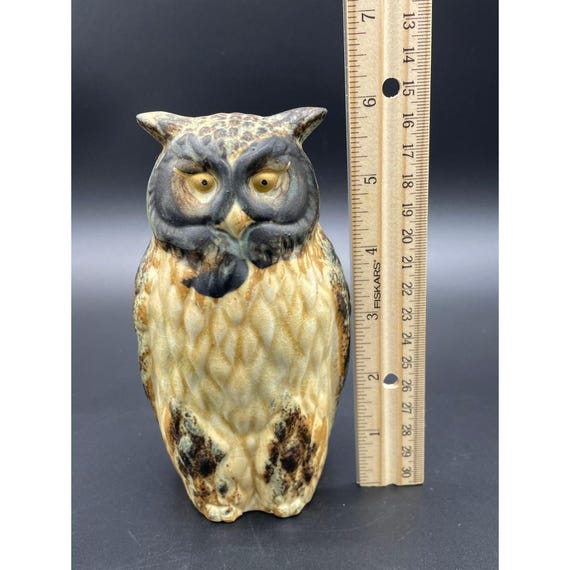 Vintage Horned Owl Figurine Brown Japan Ceramic Woodland