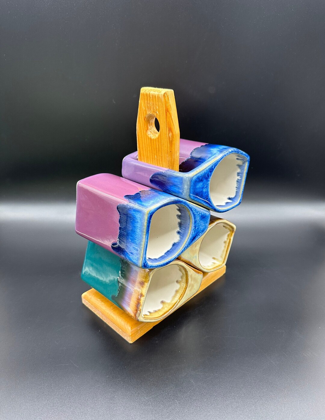 Vintage Rodolfo Padilla Mug Set Signed Coffee Cup Wood Stand Etsy