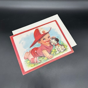 Vintage Karte Thinking of You Kinderzimmer Dekor Baby Dalmatiner Embossed Print Kitsch USA