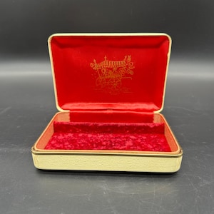 Vintage Schmuckschatulle Koffer Reise Muschel Creme Rot Samt Gold 1960s Retro