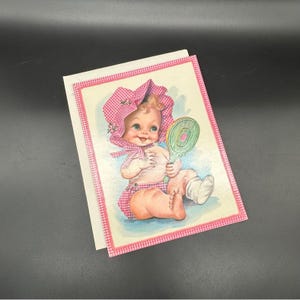 Carte Get Well vintage, décoration pour chambre de bébé, impression en relief rose pour bébé fille kitsch USA LIRE