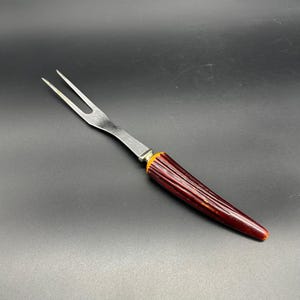 Vintage Meat Fork Bakelite Stainless Steel Faux Stag Horn Utensil Deer 1930s