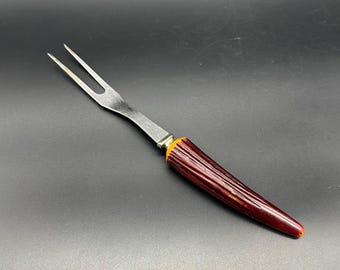 Vintage Meat Fork Bakelite Stainless Steel Faux Stag Horn Utensil Deer 1930s