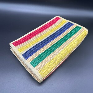 Vintage Clutch Purse Rainbow Stripe Straw Woven