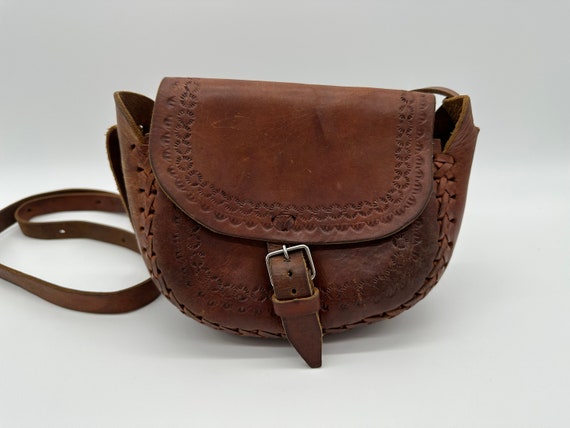 Vintage Leather Purse Hand Tooled Crossbody Handm… - image 2