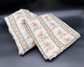 Vintage Full Fitted Flat Sheet Set 1970s Floral Stripe Lady Pepperell USA Boho