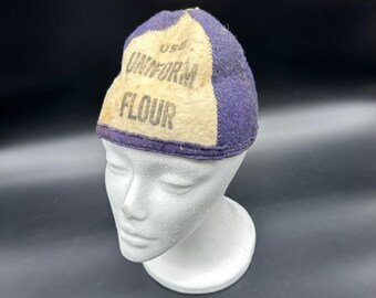Vintage Hut Uniform Mehl Backen Cap Küche Sammlerstück Werbung Blau Weiß