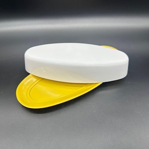 Vintage Butter Dish 1970s Allied Chemical Harvest Gold Yellow White Plastic