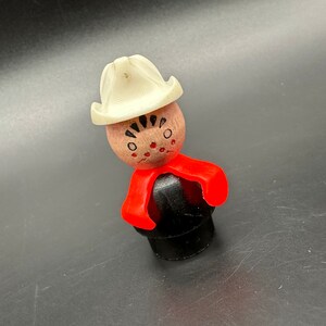 Vintage Fisher Price Little People Fireman Boy Wooden Body Head Toy Pretend Play