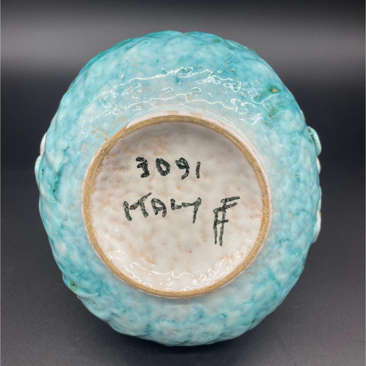 ヴィンテージ イタリア製陶器バスケット ブルー 花柄 ピンク イエロー