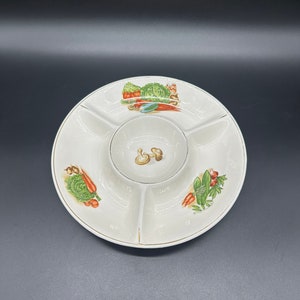 Vintage Divided Dish Serving Bowl Mushrooms Vegetables Japan