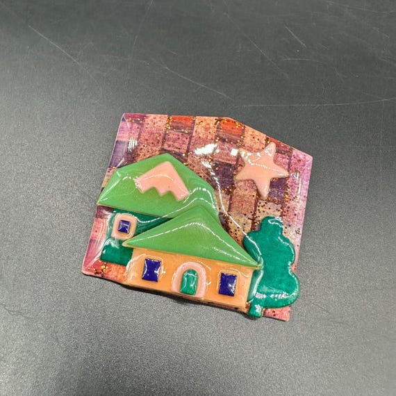 Vintage House Pins by Lucinda Brooch Pink Green Glitter  display picture 1