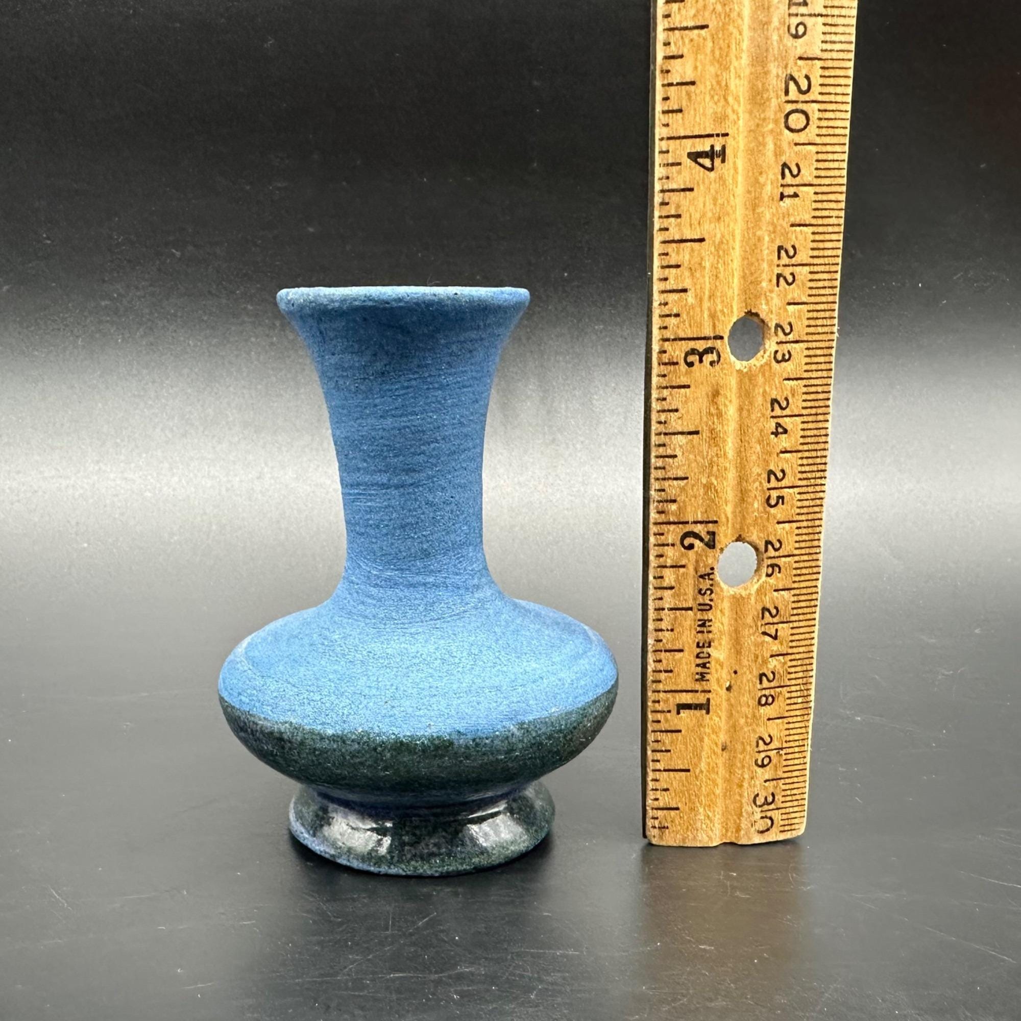 ヴィンテージ バド花瓶 アート 陶器 ブルー グリーン ハンドメイド